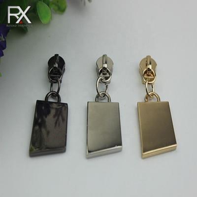 China Custom Logo Design Metal Zipper Puller Tag Metal Zipper Bag Fittings For Handbag Slider Garment Bag Rectangle Zipper Puller 5# for sale