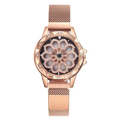 China Chronograph Fashion Trend 3ATM Waterproof Rotating Mesh Strap Dial Quartz Watch Beautiful Petal Design for sale