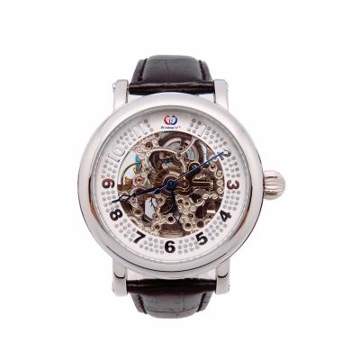 China Retro Custom Stylish Mechanical Leather Strap Skeleton Dial Date Watch Automatic Wrist Watch Skeleton Watches for sale