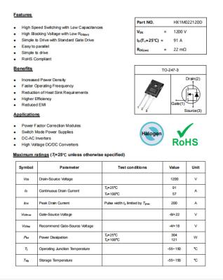 China SiC MOSFET HX1M022120D DC-AC Inverters Switch Mode Power Supplies Power Factor Correction Modules HX1M022120D for sale