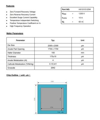 China HX1D10120W  macrocoresemi SiC Schottky Diode wafer Silicon carbide wafer SiC wafer 2300 x 2300 for sale