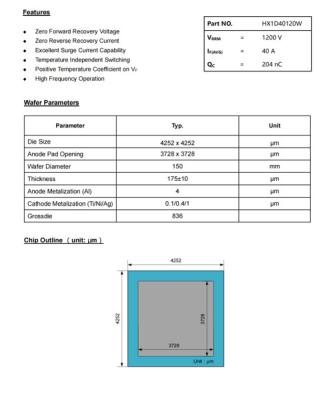 China HX1D40120W macrocoresemi SiC Schottky Diode Silicon carbide wafer SiC wafer Original shipment 4252 x 4252 for sale