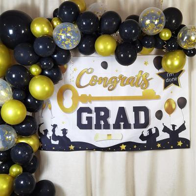 China Party decorations congratulations graduate backdrop banner for graduations party decorations gold party black blue photo booth for sale