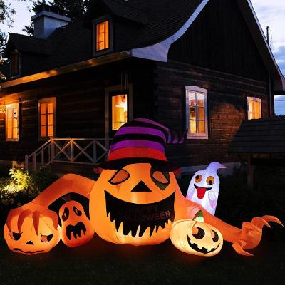 China Halloween Decorations Inflatable Halloween Pumpkin With Witch's Hat With LED Element Blow Up Inflatable Halloween Outdoor Party Decoration for sale