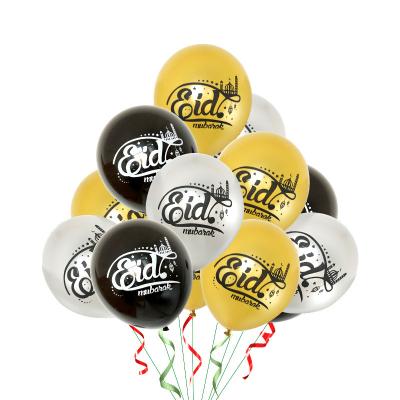 China Eid Mubarak Balloons Print Balloons Thick Latex Party Decorations For Eid Mubarak Party Decorations Gold Black Green Purple Balloons Wholesale for sale