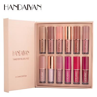 China 12 Colors/Liquid Lipstick Gift HANDAIYAN Pearl Non-Stick 12 Colors Set Matte Lipstick Cup Lip Gloss Pearl Non-Stick Lipstick Set for sale