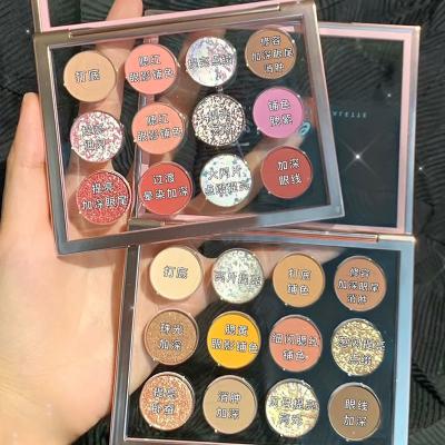 China Newest 12 Colors Eyeshadow Vegan Private Label Makeup Waterproof Glitter Eyeshadow Palette Waterproof Luminous Custom for sale