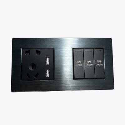 China 16A 220V Simple Hot Selling Aluminum Plate Wire Drawing Hotel Switch Socket Rocker Switch Smart Panel for sale