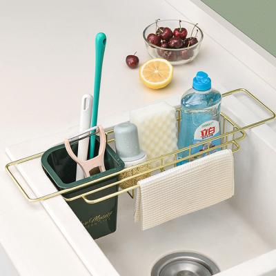 China Expandable Storage Basket Household Kitchen Organizer Soap Sponge Holder Sink Drain Shelves Storage Basket Expanding for sale