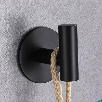 China Sustainable Stainless Steel Coat Hook Towel Hook Round Design Black Silver Self Adhesive Wall Hook For Bathroom for sale