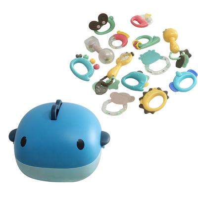 China Ocean Cartoon Box Baby Wristband Teether Soft Silicone Toys Rattles Eco-Friendly Teether Set Bell 9pcs Toys Storage Box For Newborn for sale