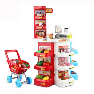 China Funny Pretend Play 3D Game Supermarket Shelves Scanner Cash Kitchen Toys Supermarket Kids Electric Shopping Toys for sale