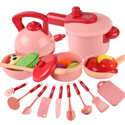 China Funny Children's Kitchen Play House Toys Simulation Big Noise and Light Kitchenware Cooking Food Cutting Fruit Set Toy for Girls for sale