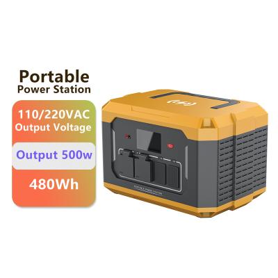 China Portable Energy Storage Power Stations 500W 480Wh LiFePO4 4000Cycle Cordless Charging Portable Lithium Iron Battery for sale