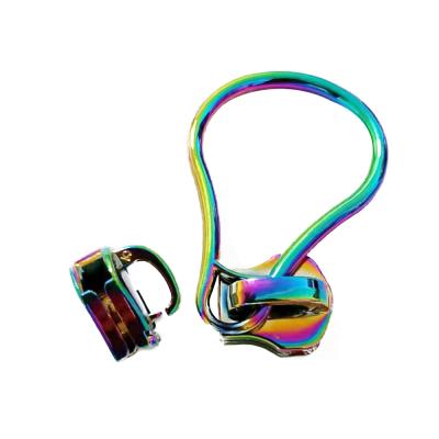 China Nickel Free New Circle Rainbow Color Bag Accessories Colorful Zinc Alloy Zipper Puller Customized Shape Logo Zipper Universal Slider for sale