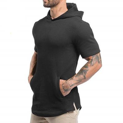 China Sports Anti Shrink Warm Short Sleeve Men Workout Hip Hop Gym Hooded T-Shirts for sale