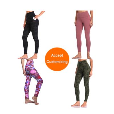 China Custom Print Yoga Gym Fitness Soft High Quality Nylon Breathable Pants High Waist Black Polyester Compression Legging With Pocket For Women for sale