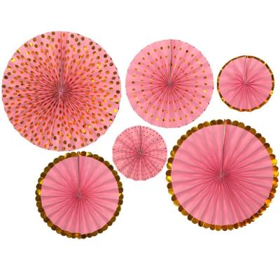 China Wholesale Promotion Gift Pink 6 Sets Paper Fan for sale