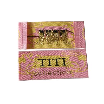 China Gold Rectangle Gold Yarn Logo Custom Minimum Viable Suit Garment Neck Main Woven Bottom Label For Apparel for sale