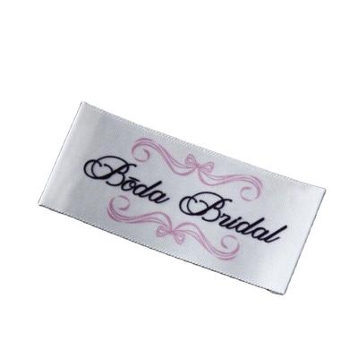 China Sustainable Custom Printed Small Satin Logo Labels White Satin Printing Labels For Garments for sale