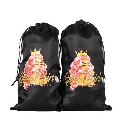 China Recyclable Wholesale Hair Extension Wigs Packaging Bags Custom Desgin Satin Hair Bag With Logo for sale