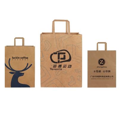 China Handmade custom printed paper bags for bakery no minimum food Carry Paper Bag Flat Handle for restaurant for sale