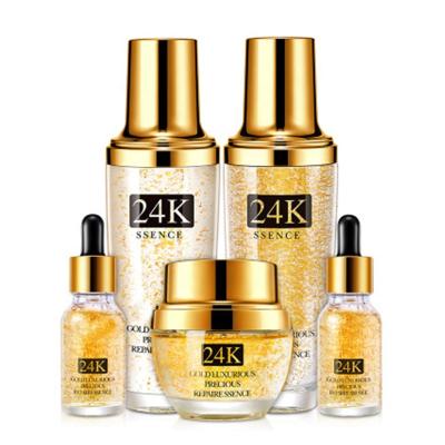 China 24K Gold Hyaluronic Acid Face Anti Aging Skin Care Set Facial Essence Whitening Moisturizing Repair Gel Serum Gold Sets for sale