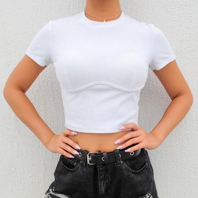 China Custom Street Fashion Street Fashion Bodycon Anti-Wrinkle Cotton Polyester T-shirt White Round Neck O Neck Crop Top T-shirt for sale