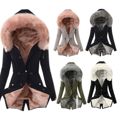 China Waterproof 2020 women coat for outwear warm fur collar fleece women jackets cotton hooded coat for sale