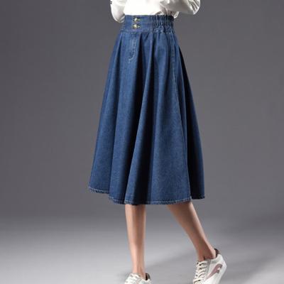 China One-line skirt expansion waist knee-length jeans wholesale plus denim skirt pleated with elastic waist for sale