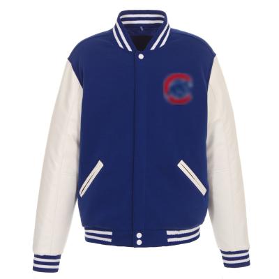 China The Reversible Chicago Cubs Fleece Jacket Waterproof with Faux Leather Sheath - Royal/White for sale