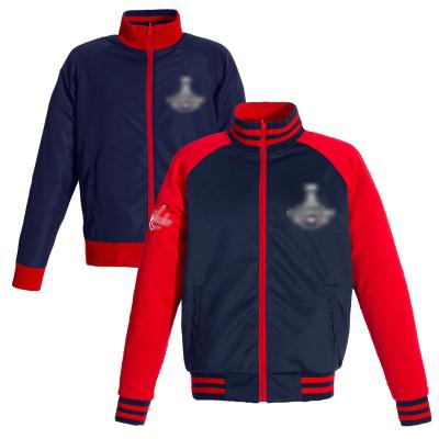 China Waterproof Reversible Full-Zip Track Jacket Navy Fleece Baseball Jacket for sale