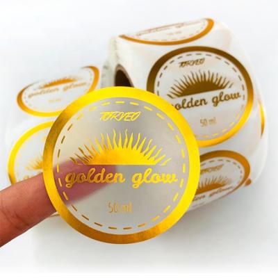 China Transparent Carton Sticker Clear Gold Foil Stickers Self Adhesive CMYK PVC Material for sale