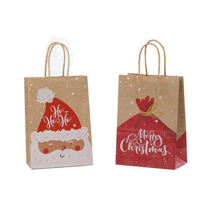 China Reusable Christmas Kraft Paper Packaging Bags With Handles Offset Printing for sale