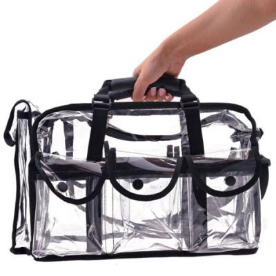 China Large Fashion Makeup Organizer PVC Premium Clear Toiletry Bag Transparent Cosmetic Bag With Shoulder Strap for sale