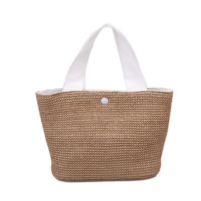 China Wholesale Fashion Vintage Large Capacity Square PU Tie Straw Woven Tote Beach Bag for sale