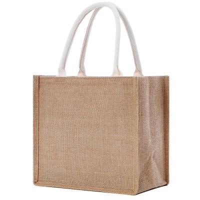 China Fashion Custom Printing Logo Natural Gunny Eco Friendly Jute Tote Bag Recycle Foldable Jute Shopping Bag for sale