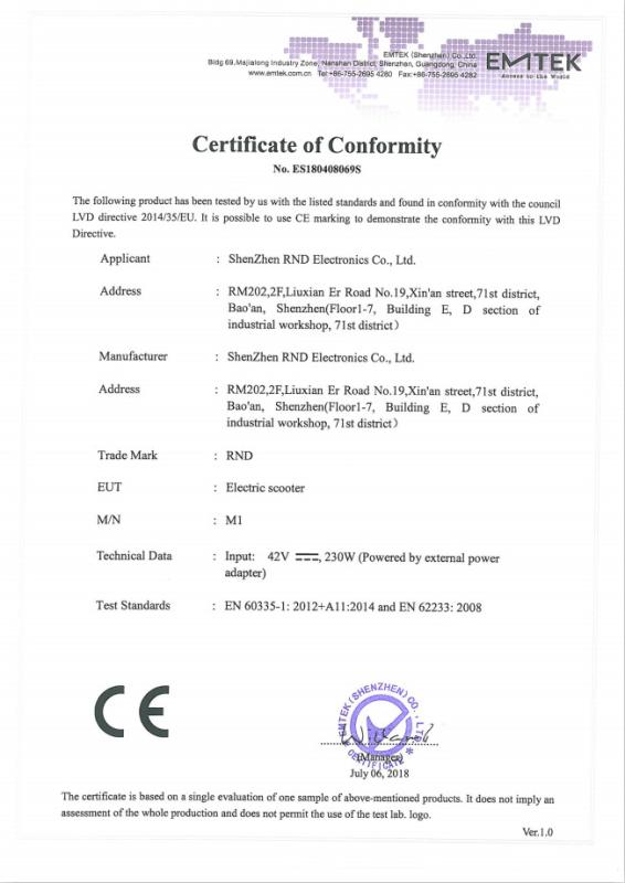 CE - Shenzhen RND Electronics Co., Ltd.