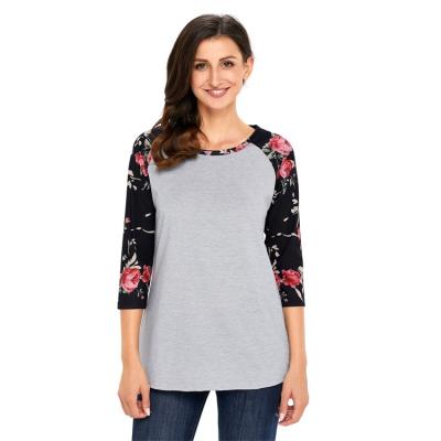 China Anti-Shrink women floral long sleeve raglan baseball t shirt for sale