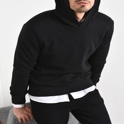 China High Quality Anti-pilling Men's Plain 100% Cotton Loose Basic Black Hoodie for sale