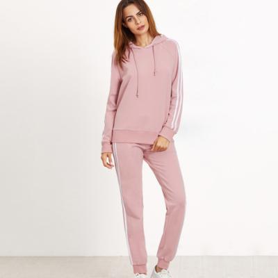 China Anti-pilling Anti-pilling Design Your Own Striped Tracksuit Women Raglan Sleeve Hoodie And Sweatpants Set for sale