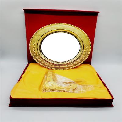 China China Metal Memorial Silver / Gold Thin Layer Metal Dish Wheat Ear Brass Engraving Memorial Dish for sale