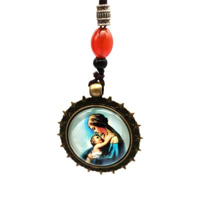 China Durable Custom Religious Icons Jesus Cross Jewelry Virgin Mary Religious Of Glass Christian Pendant Necklace for sale