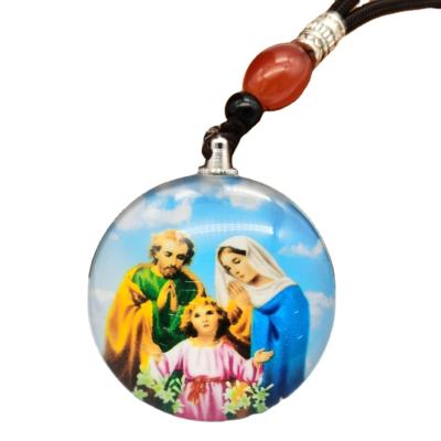 China Durable Custom Fashion Icon Jewelry Jesus Mother Mary Cross Religious Jewelry Glass Pendant Necklace for sale