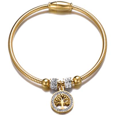 China Durable 18k Gold Plated Virgin CZ Religious Bracelet of Mary Charm Beads Chain Stainless Steel Religious Bangle Bracelet for sale