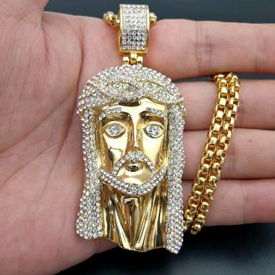 China Hip Hop Bling Jesus Zircon Vintage Jesus Pendant Necklace Iced Out Jesus Piece Pendants Necklaces for sale