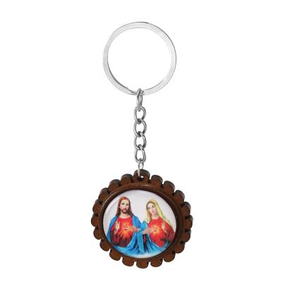 China Customized Wooden Religious Key Chain High Quality Jesus Icon Image Photo Key Chain Durable Durable for sale