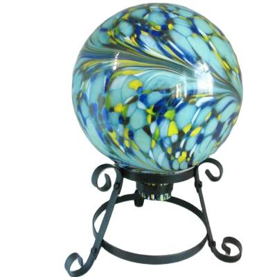 China Country Ball Glass Gazing Globe with Flower Home Decoration Swollen Sphere Metal Holder Garden Nautical Garden Ball for sale