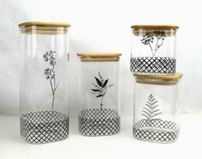 China Freshness Preservation Glass Jars Bamboo Lids, Food Glass Storage Jars Glass Lids For Pantry, Glass Canisters Sets With Wooden Lid for sale