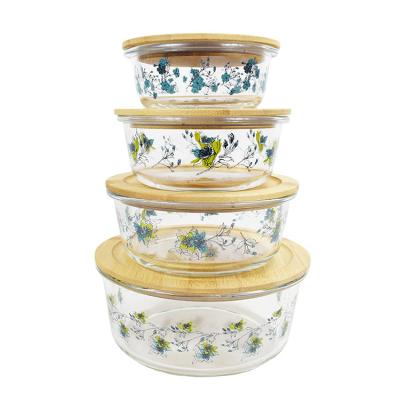 China Wholesale Microwavable Microwavable Borosilicate Glass Heatable Clear Food Storage Container With Wooden Bamboo Lid for sale